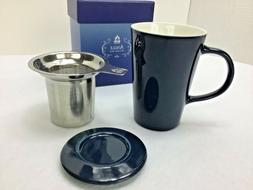 Vana Angle Navy Blue Infuser Mug 12 Oz. Decorative Box Inclu