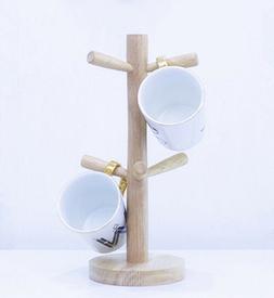 Wooden Mug Tree Stand Kitchen Coffee Glass Cup Rack 6 Cups T